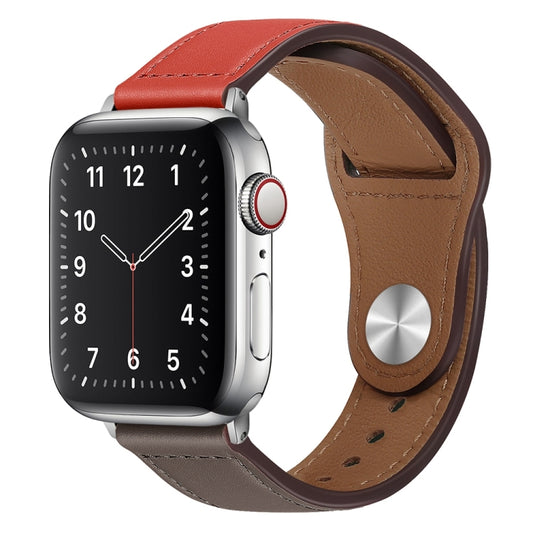 PU Leather Silver Buckle Watch Band For Apple Watch Ultra 49mm&Watch Ultra 2 49mm / Series 9&8&7 45mm / SE 3&SE 2&6&SE&5&4 44mm / 3&2&1 42mm(Brick Red and Grey) by bashfashion