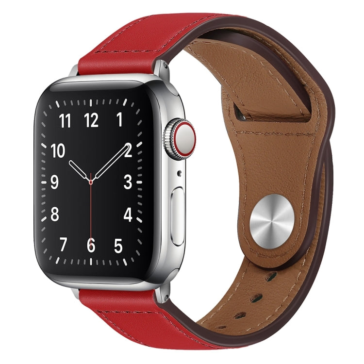 PU Leather Silver Buckle Watch Band For Apple Watch Series 9&8&7 41mm / SE 3&SE 2&6&SE&5&4 40mm / 3&2&1 38mm(Red) by bashfashion