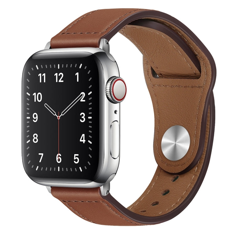 PU Leather Silver Buckle Watch Band For Apple Watch Series 9&8&7 41mm / SE 3&SE 2&6&SE&5&4 40mm / 3&2&1 38mm(Red Brown) by bashfashion