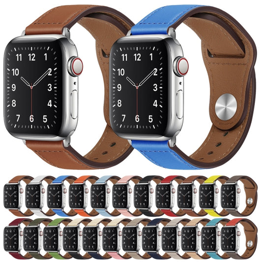 PU Leather Silver Buckle Watch Band For Apple Watch Series 9&8&7 41mm / SE 3&SE 2&6&SE&5&4 40mm / 3&2&1 38mm(Beige and Dark Blue) by bashfashion