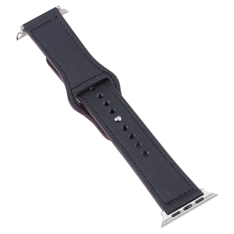 PU Leather Silver Buckle Watch Band For Apple Watch Series 9&8&7 41mm / SE 3&SE 2&6&SE&5&4 40mm / 3&2&1 38mm(Black) by bashfashion