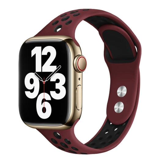Double Nail Small Waist Watch Band For Apple Watch Ultra 49mm&Watch Ultra 2 49mm / Series 9&8&7 45mm / SE 3&SE 2&6&SE&5&4 44mm / 3&2&1 42mm(Wine Red Black) by bashfashion