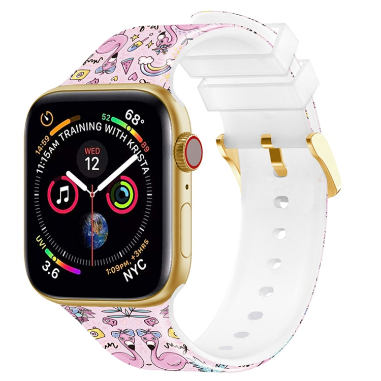 Square Buckle Color Printing Watch Band For Apple Watch Ultra 49mm&Watch Ultra 2 49mm / Series 9&8&7 45mm / SE 3&SE 2&6&SE&5&4 44mm / 3&2&1 42mm(Flamingo 1) by bashfashion