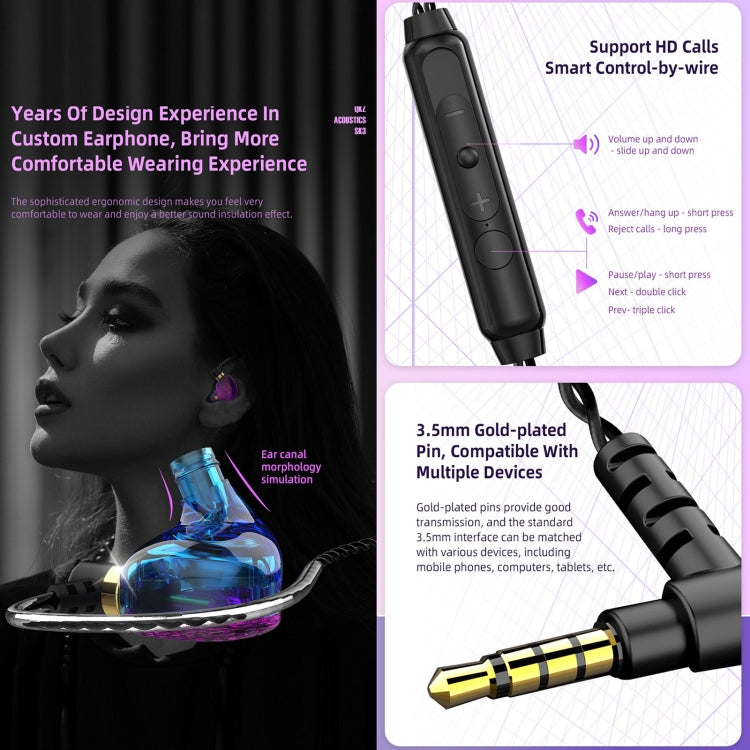 QKZ SK3 3.5mm Sports In-ear Wired HIFI Bass Stereo Sound Earphone with Mic(Transparent) by QKZ