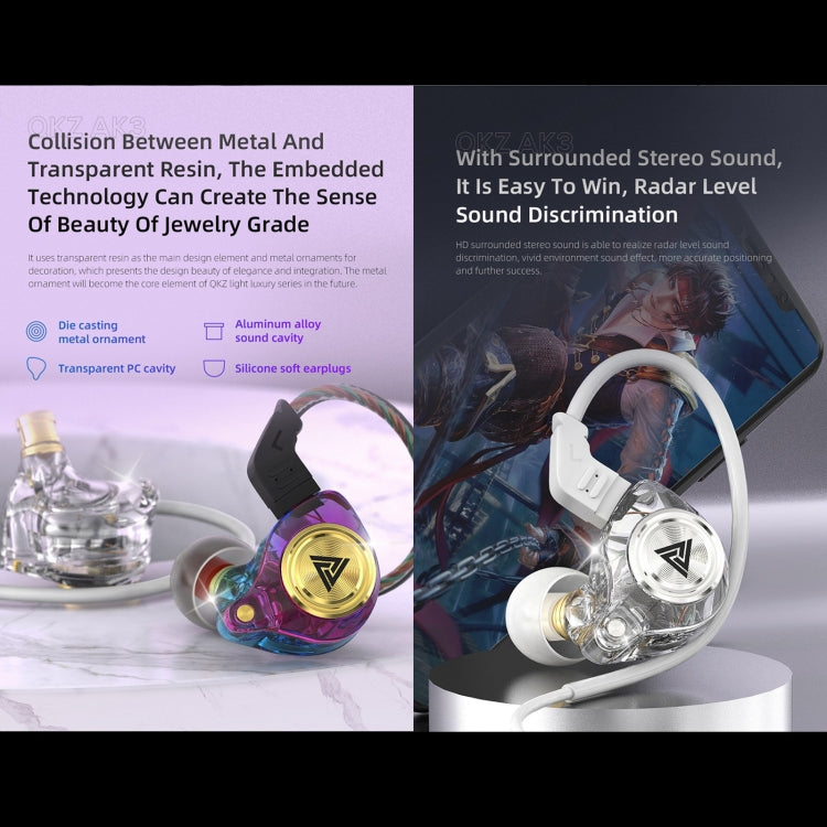 QKZ AK3 FiLe In-ear Subwoofer Wire-controlled Earphone with Mic(White) by QKZ