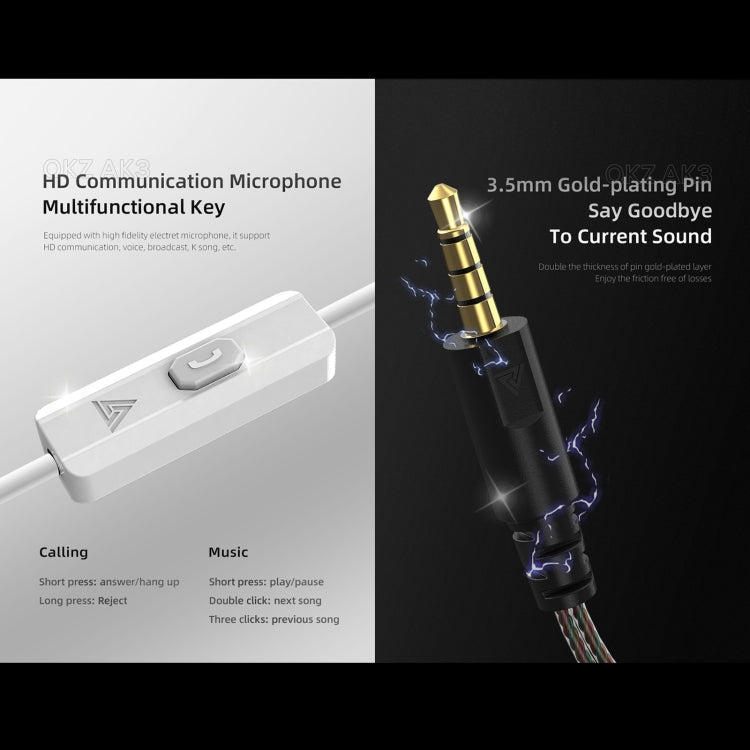 QKZ AK3 FiLe In-ear Subwoofer Wire-controlled Earphone with Mic(Black) by QKZ