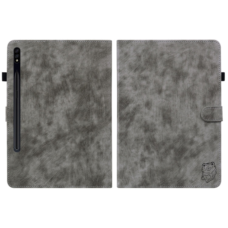 For Samsung Galaxy Tab S7/Tab S8 Tiger Pattern Flip Leather Tablet Case(Grey) by bashfashion