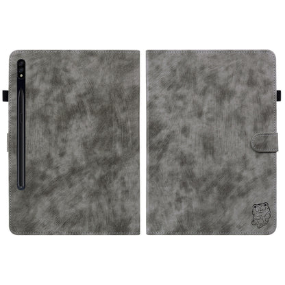 For Samsung Galaxy Tab S7+/Tab S8+ Tiger Pattern Flip Leather Tablet Case(Grey) by bashfashion