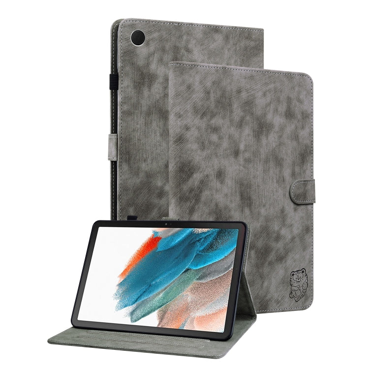 For Samsung Galaxy Tab А9+ Tiger Pattern Flip Leather Tablet Case(Grey) by bashfashion