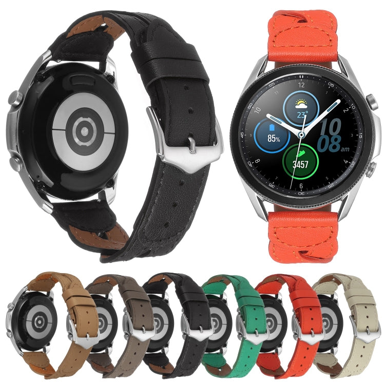 22mm Universal Twist Stitched Genuine Leather Watch Band(Light Brown) by bashfashion