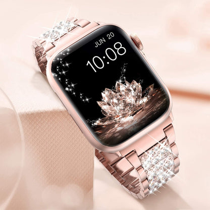 Diamond Metal Watch Band For Apple Watch Series 9&8&7 41mm / SE 3&SE 2&6&SE&5&4 40mm / 3&2&1 38mm(Rose Gold) by bashfashion