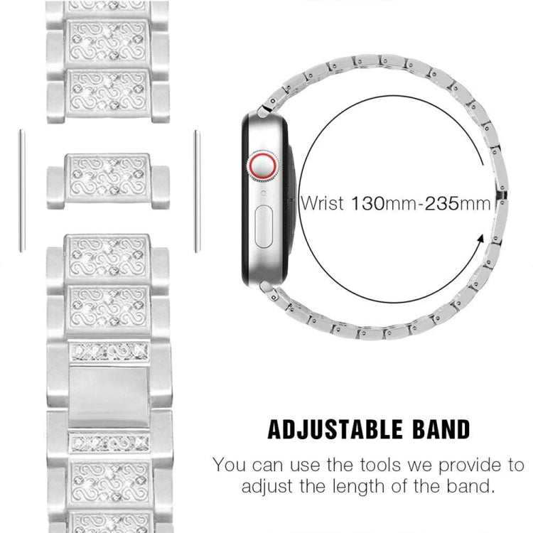 Diamond Metal Watch Band For Apple Watch Series 9&8&7 41mm / SE 3&SE 2&6&SE&5&4 40mm / 3&2&1 38mm(Silver) by bashfashion