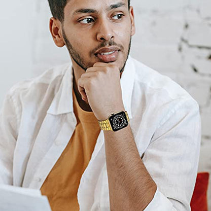 5-bead Stainless Steel Watch Band For Apple Watch Ultra 49mm&Watch Ultra 2 49mm / Series 9&8&7 45mm / SE 3&SE 2&6&SE&5&4 44mm / 3&2&1 42mm(Gold) by bashfashion