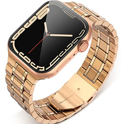 5-bead Stainless Steel Watch Band For Apple Watch Ultra 49mm&Watch Ultra 2 49mm / Series 9&8&7 45mm / SE 3&SE 2&6&SE&5&4 44mm / 3&2&1 42mm(Rose Gold) by bashfashion