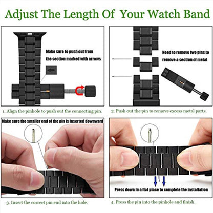 5-bead Stainless Steel Watch Band For Apple Watch Series 9&8&7 41mm / SE 3&SE 2&6&SE&5&4 40mm / 3&2&1 38mm(Black) by bashfashion