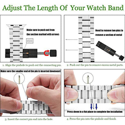 5-bead Stainless Steel Watch Band For Apple Watch Series 9&8&7 41mm / SE 3&SE 2&6&SE&5&4 40mm / 3&2&1 38mm(Silver) by bashfashion