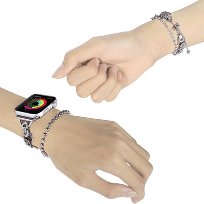 Double Chain 2-bead Stainless Steel Watch Band For Apple Watch Series 9&8&7 41mm / SE 3&SE 2&6&SE&5&4 40mm / 3&2&1 38mm(Silver) by bashfashion