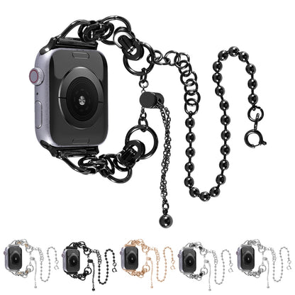 Double Chain 2-bead Stainless Steel Watch Band For Apple Watch Series 9&8&7 41mm / SE 3&SE 2&6&SE&5&4 40mm / 3&2&1 38mm(Black) by bashfashion