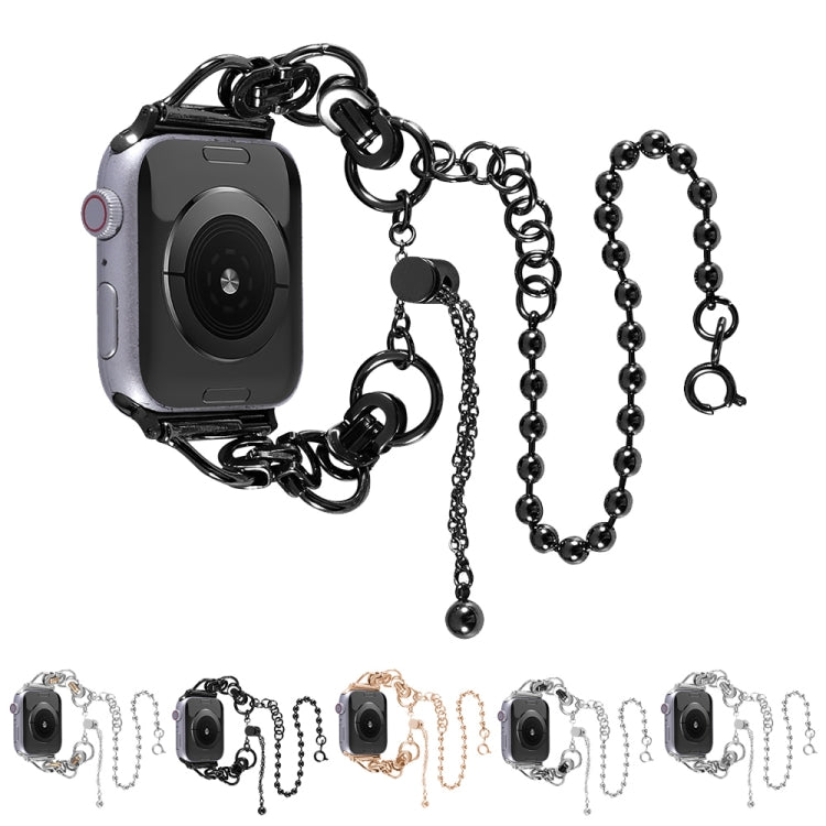 Double Chain 2-bead Stainless Steel Watch Band For Apple Watch Series 9&8&7 41mm / SE 3&SE 2&6&SE&5&4 40mm / 3&2&1 38mm(Silver) by bashfashion