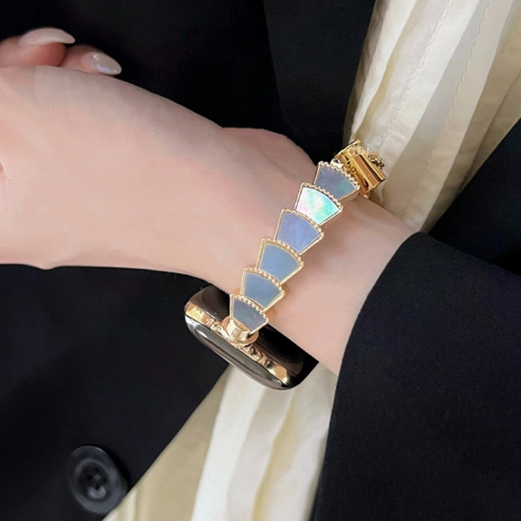 Metal Shell Watch Band For Apple Watch Series 9&8&7 41mm / SE 3&SE 2&6&SE&5&4 40mm / 3&2&1 38mm(Gold Blue) by bashfashion