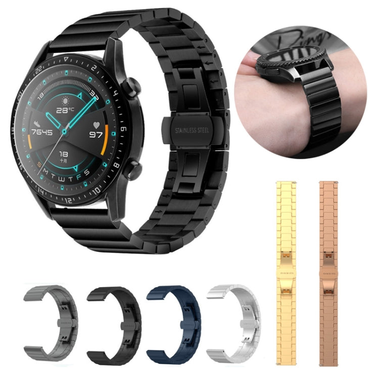 For Honor Watch GS 3 22mm One-bead Steel Butterfly Buckle Watch Band(Black) by bashfashion