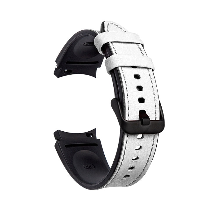 For Samsung Galaxy Watch5 Pro 45mm/5 44mm/5 40mm Silicone + Leather Black Buckle Watch Band(White) by bashfashion