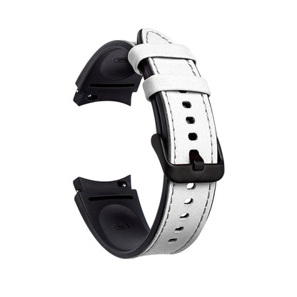 For Samsung Galaxy Watch5 Pro 45mm/5 44mm/5 40mm Silicone + Leather Black Buckle Watch Band(White) by bashfashion