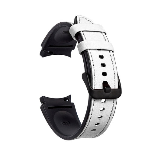 For Samsung Galaxy Watch5 Pro 45mm/5 44mm/5 40mm Silicone + Leather Black Buckle Watch Band(White) by bashfashion