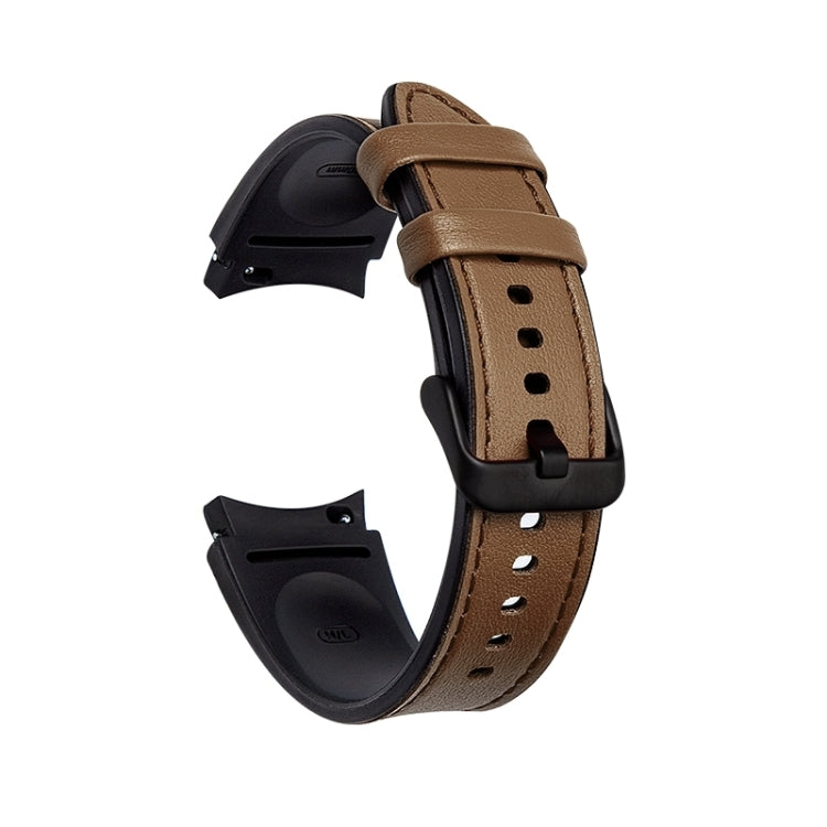 For Samsung Galaxy Watch5 Pro 45mm/5 44mm/5 40mm Silicone + Leather Black Buckle Watch Band(Brown) by bashfashion