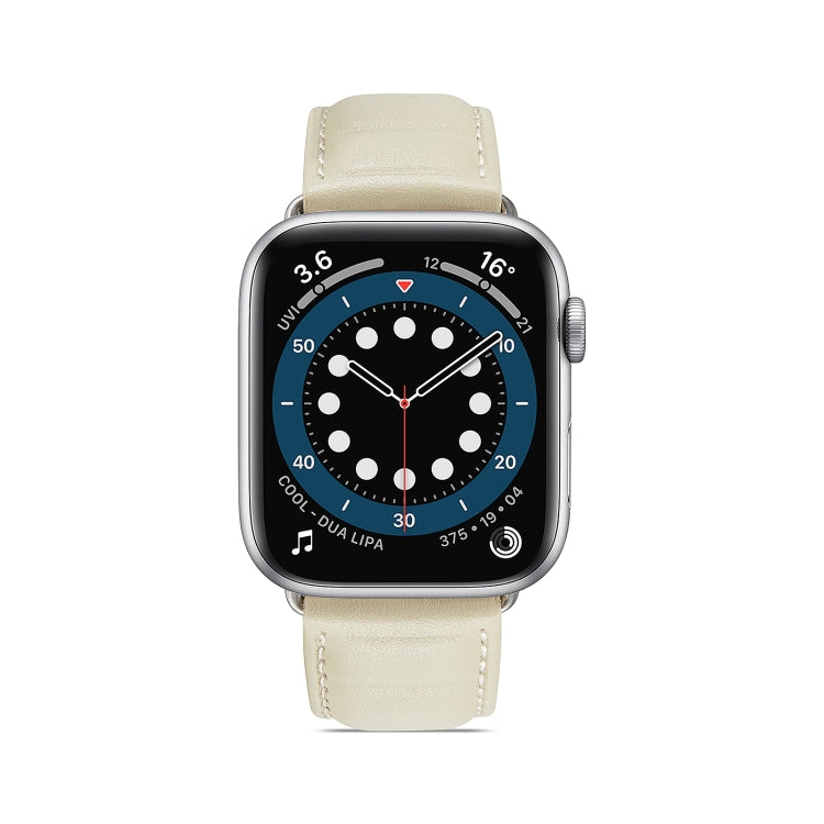 Genuine Leather Watch Band For Apple Watch Series 9&8&7 41mm / SE 3&SE 2&6&SE&5&4 40mm / 3&2&1 38mm(Beige) by bashfashion