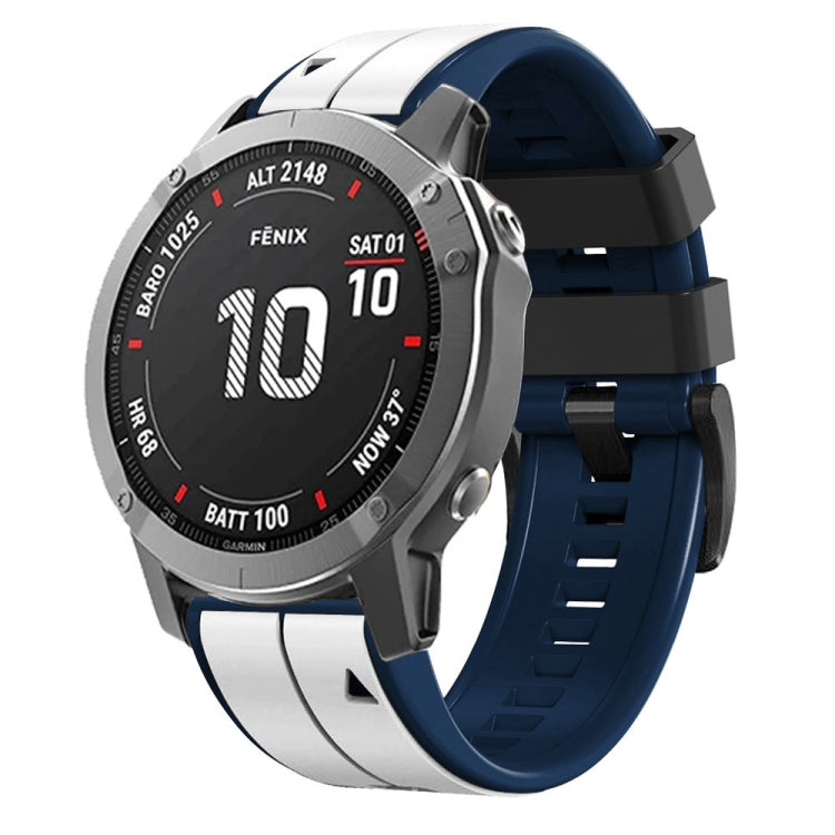 For Garmin Fenix 7 Vertical Stripes Two-color Silicone Watch Band(White Dark Blue) by bashfashion