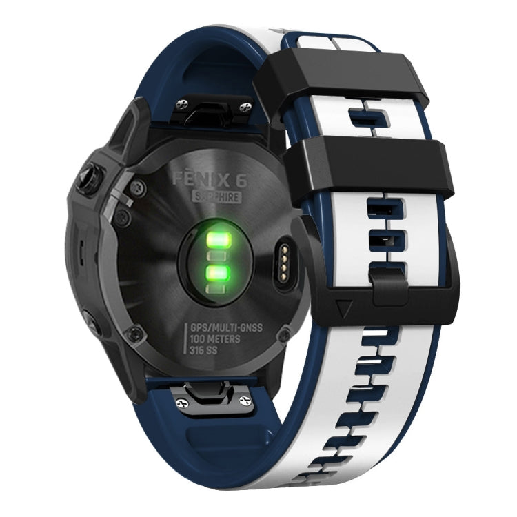 For Garmin Fenix 7 Vertical Stripes Two-color Silicone Watch Band(White Dark Blue) by bashfashion