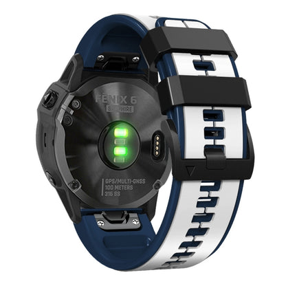 For Garmin Fenix 7 Vertical Stripes Two-color Silicone Watch Band(White Dark Blue) by bashfashion