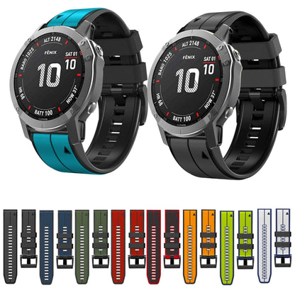 For Garmin Fenix 7 Vertical Stripes Two-color Silicone Watch Band(White Dark Blue) by bashfashion