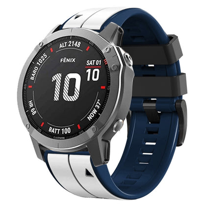 For Garmin Fenix 7X Vertical Stripes Two-color Silicone Watch Band(White Dark Blue) by bashfashion