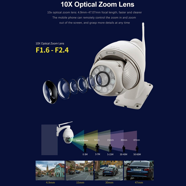 Sricam SP008C 5MP 10X Zoom IP66 Waterproof CCTV WiFi IP Camera Monitor, Plug Type:EU Plug(White) by Sricam