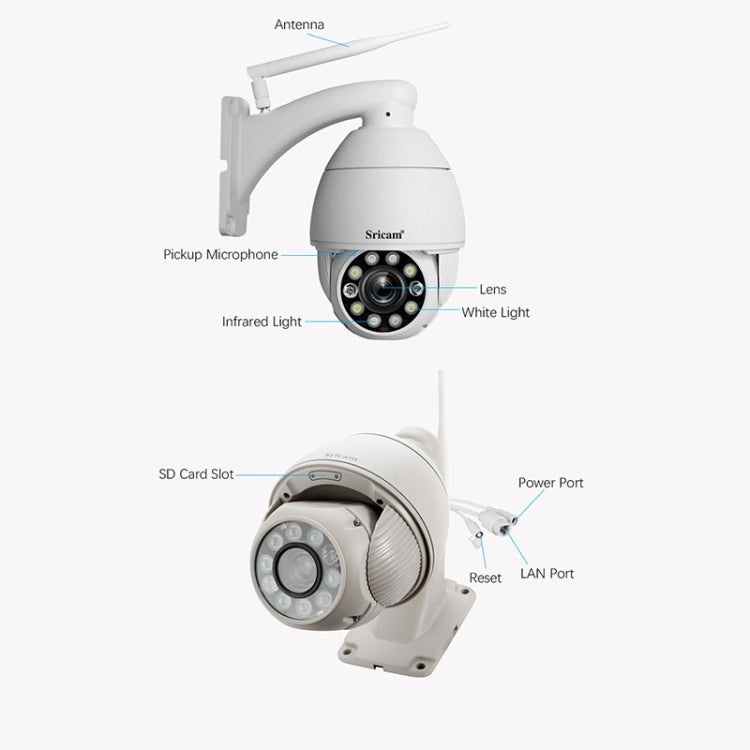Sricam SP008C 5MP 10X Zoom IP66 Waterproof CCTV WiFi IP Camera Monitor, Plug Type:UK Plug(White) by Sricam