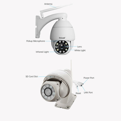 Sricam SP008C 5MP 10X Zoom IP66 Waterproof CCTV WiFi IP Camera Monitor, Plug Type:UK Plug(White) by Sricam