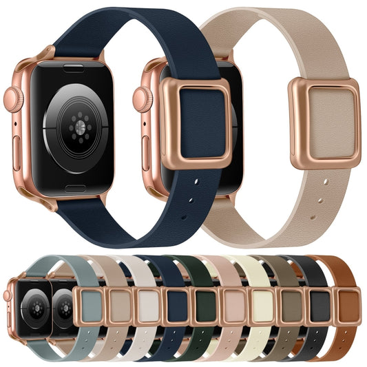 Magnetic Rose Gold Square Buckle Watch Band For Apple Watch Series 9&8&7 41mm / SE 3&SE 2&6&SE&5&4 40mm / 3&2&1 38mm(Midnight Blue) by bashfashion
