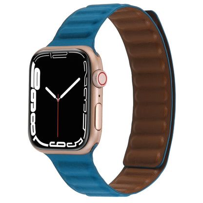Magnetic Two-color Loop Slim Leather Watch Band For Apple Watch Series 9&8&7 41mm / SE 3&SE 2&6&SE&5&4 40mm / 3&2&1 38mm(Cape Blue) by bashfashion