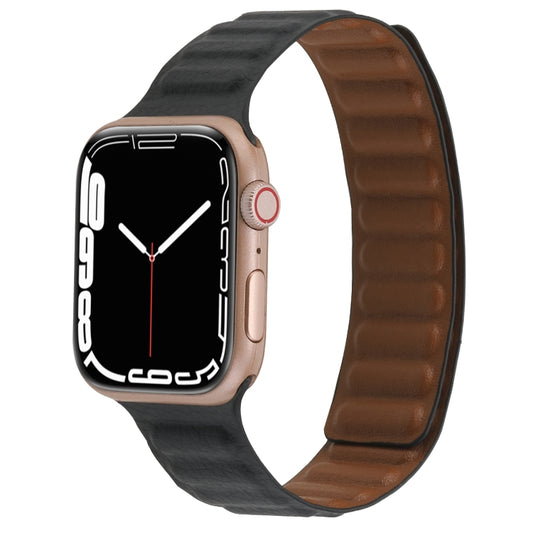 Magnetic Two-color Loop Slim Leather Watch Band For Apple Watch Series 9&8&7 41mm / SE 3&SE 2&6&SE&5&4 40mm / 3&2&1 38mm(Black) by bashfashion