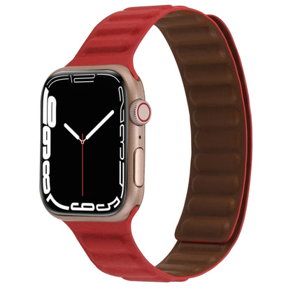 Magnetic Two-color Loop Slim Leather Watch Band For Apple Watch Series 9&8&7 41mm / SE 3&SE 2&6&SE&5&4 40mm / 3&2&1 38mm(Red) by bashfashion
