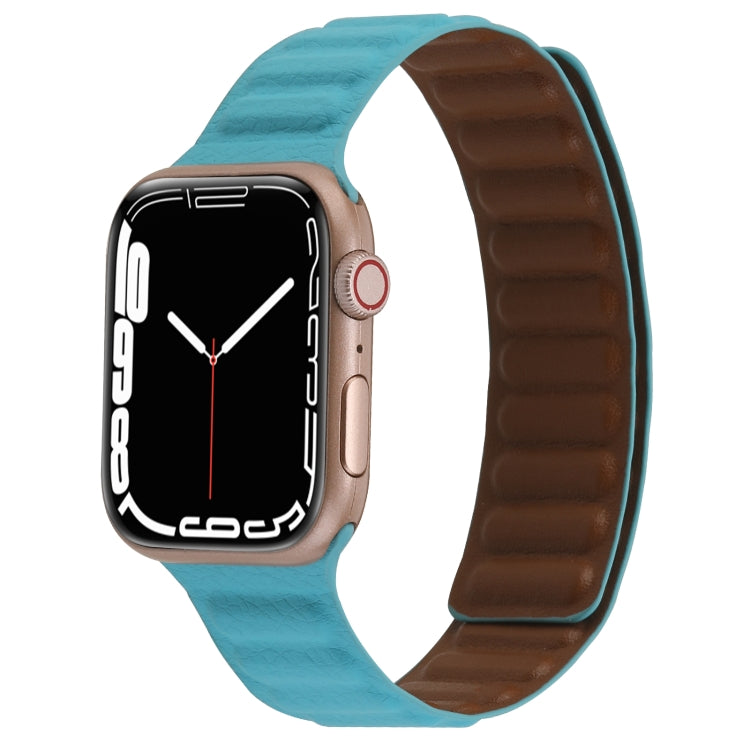 Magnetic Two-color Loop Slim Leather Watch Band For Apple Watch Series 9&8&7 41mm / SE 3&SE 2&6&SE&5&4 40mm / 3&2&1 38mm(Lake Blue) by bashfashion