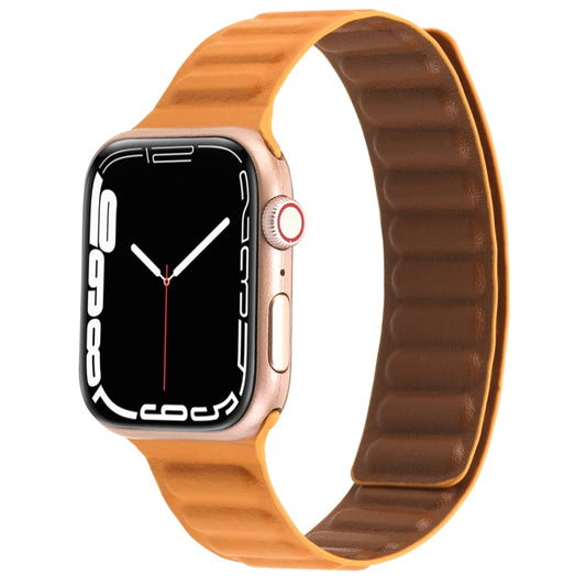 Magnetic Two-color Loop Slim Leather Watch Band For Apple Watch Series 9&8&7 41mm / SE 3&SE 2&6&SE&5&4 40mm / 3&2&1 38mm(Cordyceps) by bashfashion