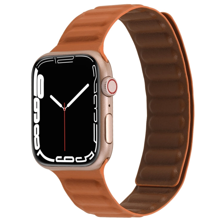 Magnetic Two-color Loop Slim Leather Watch Band For Apple Watch Series 9&8&7 41mm / SE 3&SE 2&6&SE&5&4 40mm / 3&2&1 38mm(Golden Brown) by bashfashion