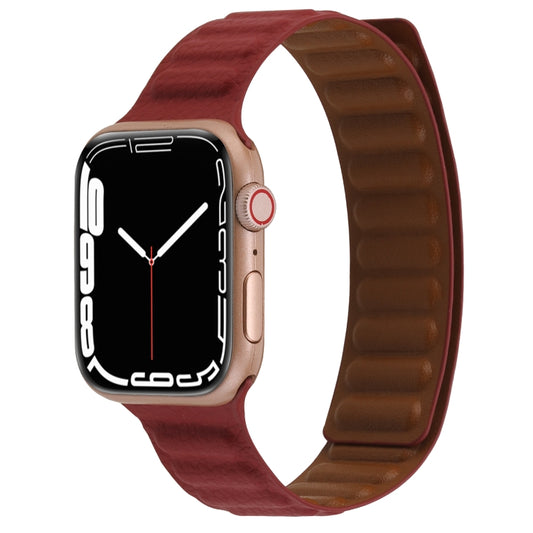Magnetic Two-color Loop Slim Leather Watch Band For Apple Watch Series 9&8&7 41mm / SE 3&SE 2&6&SE&5&4 40mm / 3&2&1 38mm(Wine Red) by bashfashion