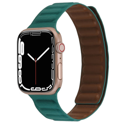Magnetic Two-color Loop Slim Leather Watch Band For Apple Watch Series 9&8&7 41mm / SE 3&SE 2&6&SE&5&4 40mm / 3&2&1 38mm(Malachite Green) by bashfashion