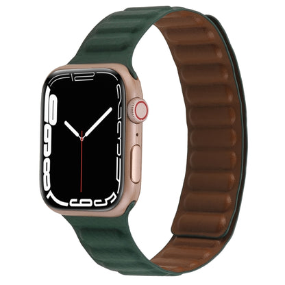 Magnetic Two-color Loop Slim Leather Watch Band For Apple Watch Series 9&8&7 41mm / SE 3&SE 2&6&SE&5&4 40mm / 3&2&1 38mm(Fir Green) by bashfashion