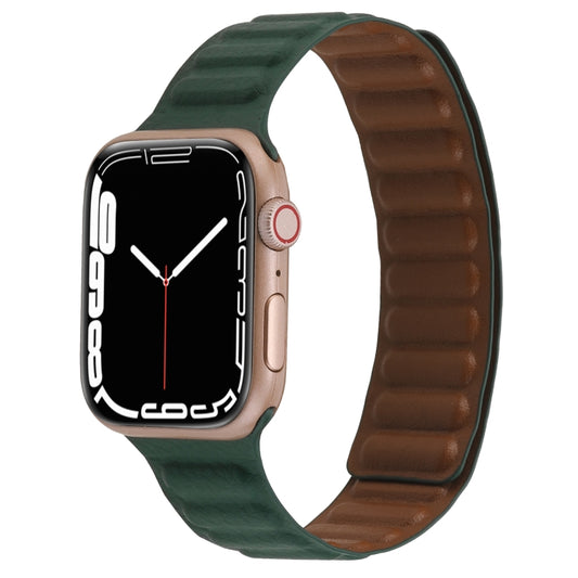 Magnetic Two-color Loop Slim Leather Watch Band For Apple Watch Series 9&8&7 41mm / SE 3&SE 2&6&SE&5&4 40mm / 3&2&1 38mm(Fir Green) by bashfashion