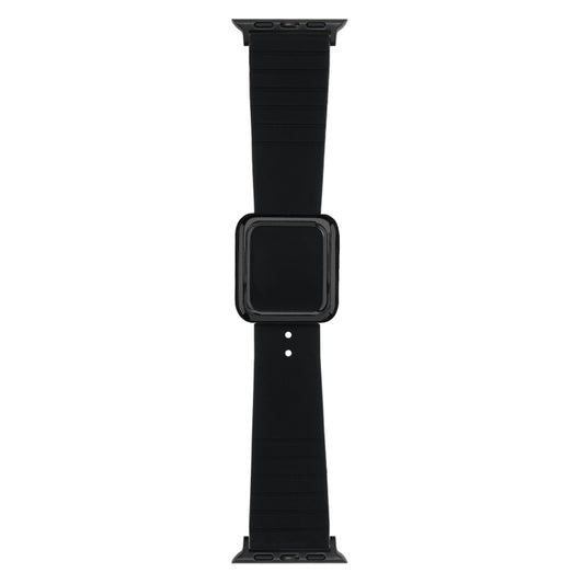 Black Square Buckle Silicone Watch Band For Apple Watch Series 9&8&7 41mm / SE 3&SE 2&6&SE&5&4 40mm / 3&2&1 38mm(Black) by bashfashion